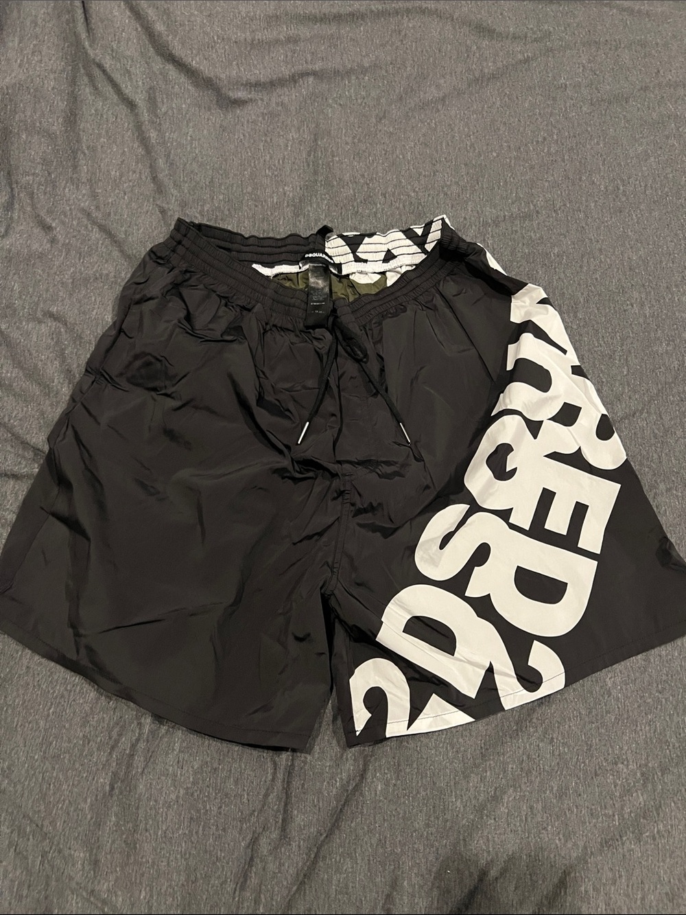 DSQUARED2 Vintage Black Swim Trunks with White Logo Print unlined